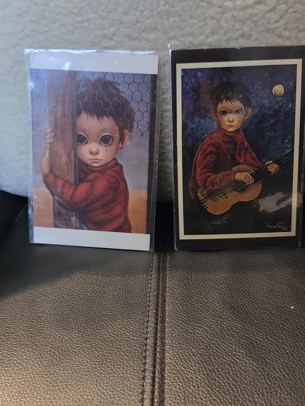 Vintage Big-Eyed Boy Art Postcards - Red & Black